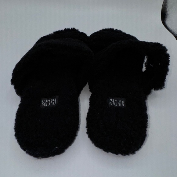EILEEN FISHER Shoes Womens 7.5 Dello Shearling Slide Sandal Black Lamb Fur Slip - Picture 9 of 13